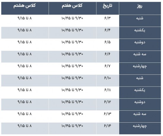 دبیرستان اعتماد-برنامه کلاس تابستانی